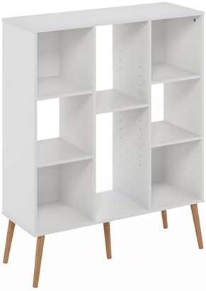 Furinno Claude Mid Century Style Book Shelf, 8-Cube Bookshelf, Cube Storage Organizer Bookcase with Wood Legs, 10.9 x 31
