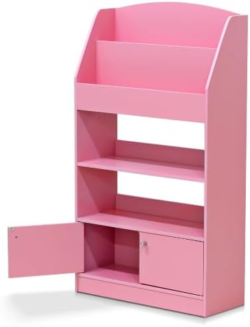 Furinno LOVA Magazine Book Shelf with Vertical Open Shelf, Pink