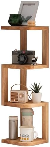 Corner Shelf Stand Desk Organizer,26.8" H Rubberwood Brown Rack for Small Spaces, Bedroom,Home Office,Kitchen,Bathroom (
