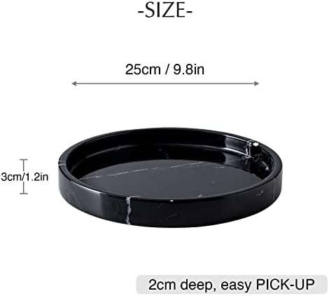 Italian 100% Marble Round Vanity Tray 10'', Decorative & Fruit Serving Trays for Bathroom, Kitchen, Nightstand, Jewelry 