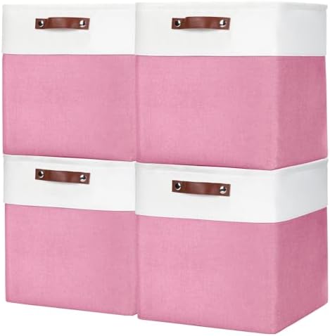Bagnizer 13x13 Cube Storage Bins, Collapsible Fabric Storage Box, 4 Pack Closet Baskets with Handles for Organizing, She