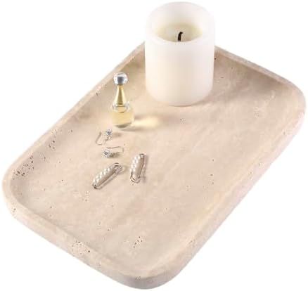 Marble Vanity Tray, Travertine Bathroom Tray Countertop, Beige Stone Decorative Dresser Serving Trays, Kitchen Sink Stor