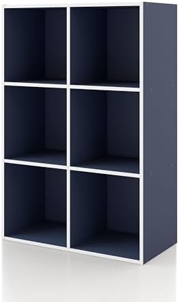 Homes: Inside + Out Apexa 6-Cube Storage Organizer Shelves, Stackable Wood Bookcase Fits Cubby Bins for Organization, Do