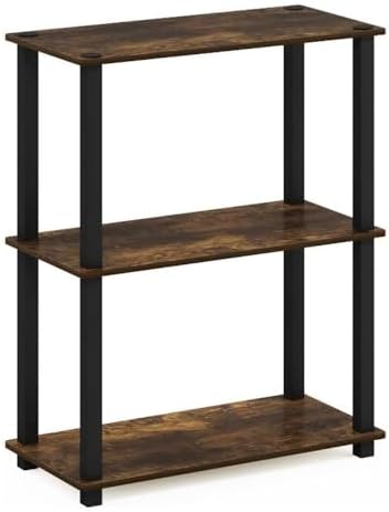 Furinno TURN-S-TUBE Storage Shelves, 3-Tier Book Shelf, Corner Shelf, Toolless Open Shelves, for Organization and Storag
