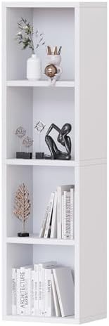 4-Tier Tall Narrow Bookcase,Open Cube Wooden Corner Bookshelf