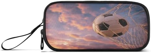 Football Large Pencil Case, Soccer Ball Capacity Pencil Pouch 3 Compartments,Zipper Pencil Box, Back to School Supplies for Teen Girls Boy Student College Adults,Travel Essentials Blue Sky