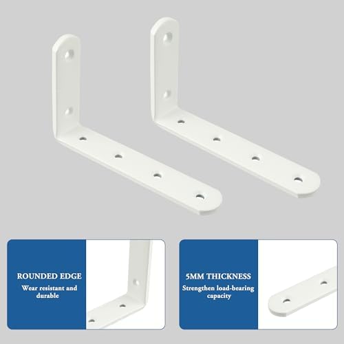 Mooche White Shelf Brackets, Heavy Duty Floating Shelf Bracket for Wood Shelves, Wall Mounted Metal L Brackets, Wall She