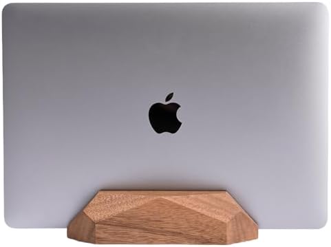 Adjustable Vertical Laptop Stand, MacBook Holder with Wood, Wooden Laptop Stand, Vertical Laptop Holder for Desk, Width 