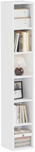 6-Tier Tall Narrow Bookshelf,Slim Bookcase with Open Cubes