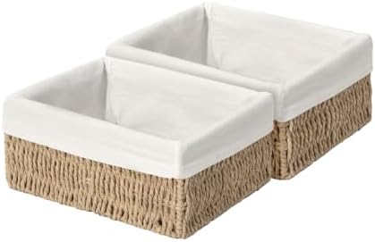 Wicker Baskets Paper Rope ，woven Baskets for shelves，2-Pack