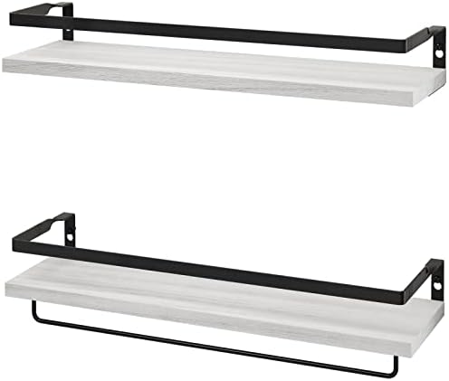 Floating Shelves for Wall, Bathroom Shelves with Towel Bar, Wall Mounted Storage Shelves for Kitchen, Bathroom, Set of 2