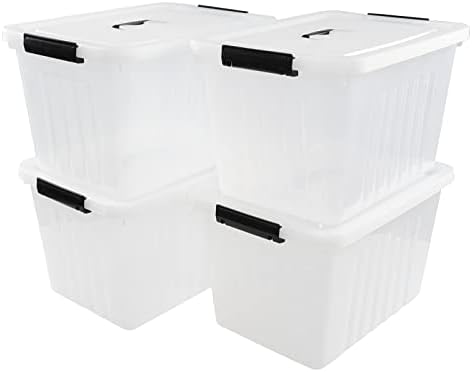 4-Pack 25 Quart Storage Boxes, Plastic Storage Latch Bin