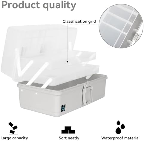 WEWLINE 3-Layers Plastic Portable Storage Box,Household Plastic Craft Supply Box with Handle,Multifunctional Storage Box