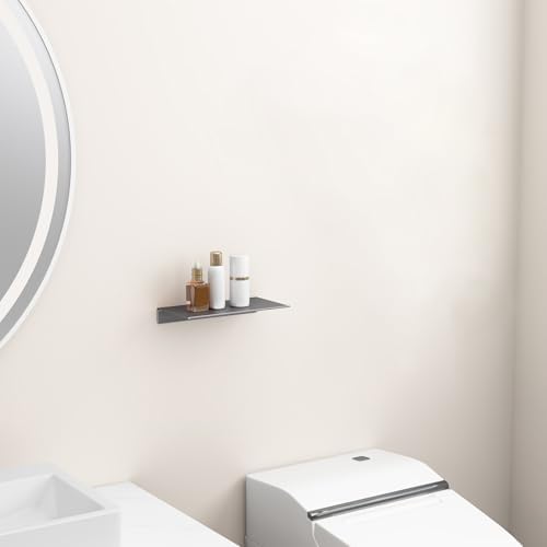 Danpoo 8 inch Gray Small Floating Shelf for Wall Organizer & Storage, Mini Display Shelf, Metal Wall Shelf for Bathroom,