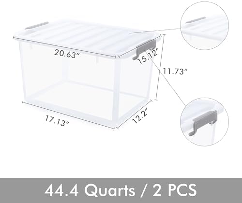 Citylife 44.4 QT Plastic Storage Bins with Latching Lids Stackable Storage Containers for Organizing Large Clear Storage