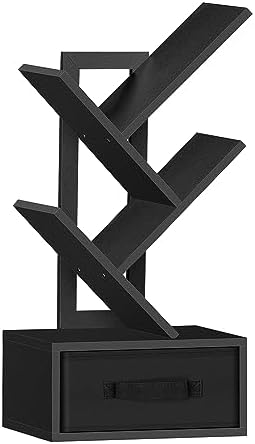 SHEEPAM 4-Tier Tree Bookshelf Small Bookcase with Drawer