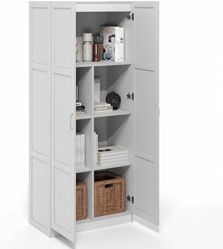 Furinno Robin 4-Tier White Storage Cabinet, 30-Inch Pantry Cabinet with Adjustable Shelves & 2 Shaker-Doors, Kitchen Cab