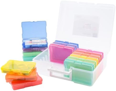 Vaessen Creative Transparent Carry Case with Lid and 16 Colourful Containers, for Cutting Dies, Photos and Other Craft S
