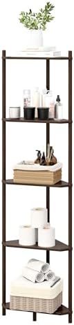 Corner Shelf Stand - 5 Tier Bamboo Small Corner Bookshelf for Office Kitchen Bedroom Plant Stand Living Room Decor Small
