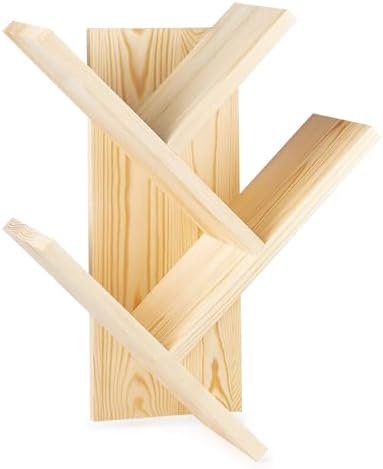 Tree Bookshelf, 3-Tier Wall Mounted Natural Book Organizer - Solid Pine Wood Shelf for Bedroom