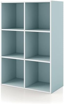 Homes: Inside + Out Apexa 6-Cube Storage Organizer Shelves, Stackable Wood Bookcase Fits Cubby Bins for Organization, Do