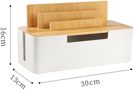 Catekro Cable Management Box with Bamboo Lid Cell Phone Tablet Holder Plug Data Cable Storage Charging Organizer Charger