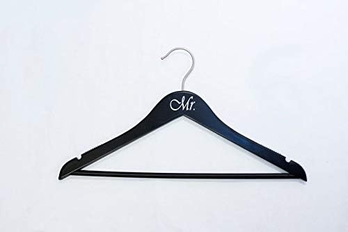 NAHANCO MRMR20217WB Same Sex, Gay Pride Hanger Set, Black Wood Hangers with Silver Imprint (Mr. and Mr.), 17” (2-Piece S
