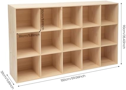 15-Cube Solid Wood Bookshelf, 3-Tier Storage Organizer Semi-Open Floor Display Shelf Closet Cabinet for Home Office Libr