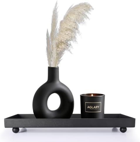 11.4"x4.3" Matte Black Rectangular Metal Tray, Candle & Jewelry Organizer