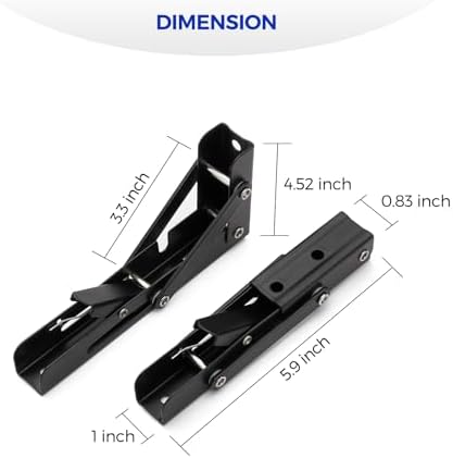 Ravinte Matte Black Folding Shelf Brackets, 6 Inch, 2 Pack