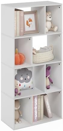 Furinno DALY Book Shelf, 8-Cube Bookshelf, Cube Storage Organizer Bookcase with Irregular Compartments, 11.7 x 23.6 x 49