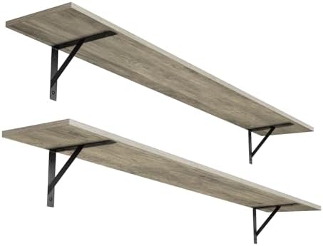 DINZI LVJ Long Wall Shelves, 55.1Inch Wooden Floating Shelves with Brackets