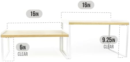 Mitus Stacking Wood Shelf Organizer, Counter Cabinet Storage Rack, Set of 2