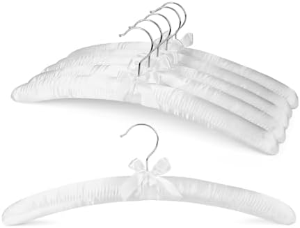 HOUSE DAY 6 Pack White Satin Padded Hangers for Women Clothing, 17 Inch
