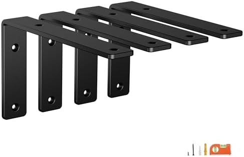 NEODROP 4-Pack 6 Inch Heavy Duty Shelf Brackets, Premium Floating L Bracket for Wall, Kitchen, Mantel Shelves Support | 