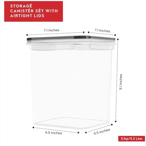 DWËLLZA KITCHEN Large Flour Sugar Storage Containers Set of 2; 175 FL. oz - 5.2L Plastic Airtight Food Storage Containers with Lids for Kitchen Pantry Organization - Food Containers, Labels & Marker