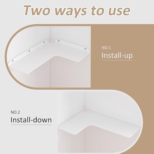 Sezanrpt 11.4x16 Inch Acrylic Corner Floating Shelf Set of 4, White Corner Wall Shelf for Home Décor, Speakers, Security
