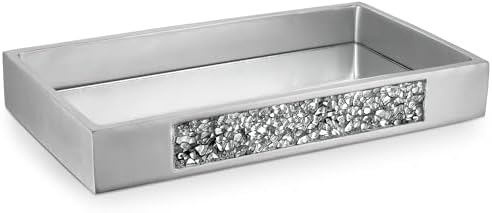 Silver Mosaic Mirrored Bathroom Tray 11"x6.1" - Decorative Bathroom Vanity Tray - Perfume Tray for Dresser - Small Recta