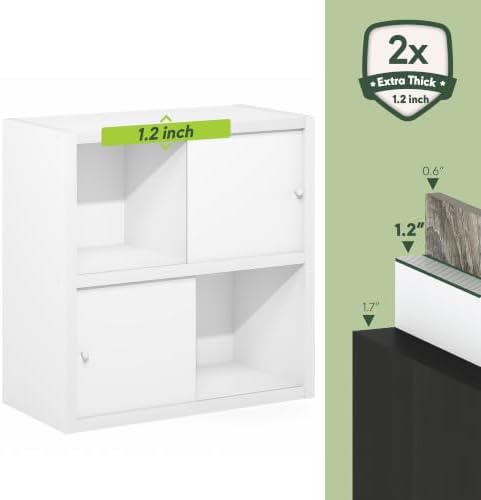 Furinno Cubicle Book Shelf with Sliding Doors, 4-Cube Bookshelf, Extra Thick Frame Bookcase with Open & Closed Storage, 