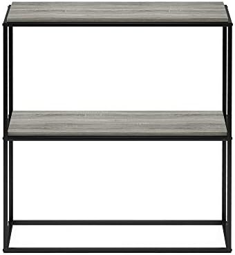 Furinno Moretti 2-Tier Metal Frame Storage Shelves, French Oak Grey