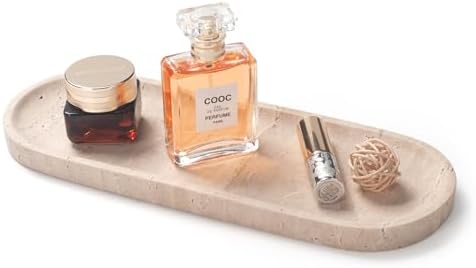 Oval Travertine Stone Tray for Jewelry, Candles, Perfume, Decorative Marble Bathroom Tray for Countertop Organizer 11.8i