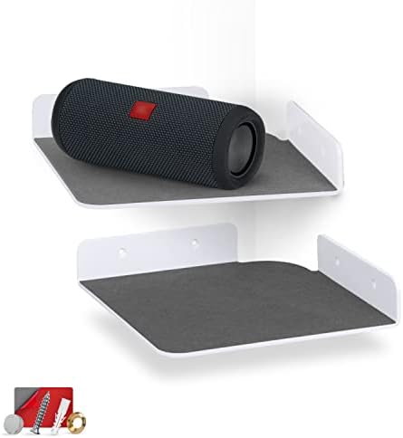 BRAINWAVZ 2-Pack 8” Corner Floating Shelf for Speakers, Books, Decor, Plants, Cameras, Photos, Kitchen, Bathroom, Router
