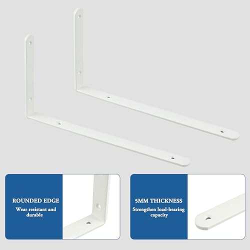 Mooche White Shelf Brackets, Heavy Duty Floating Shelf Bracket for Wood Shelves, Wall Mounted Metal L Brackets, Wall She