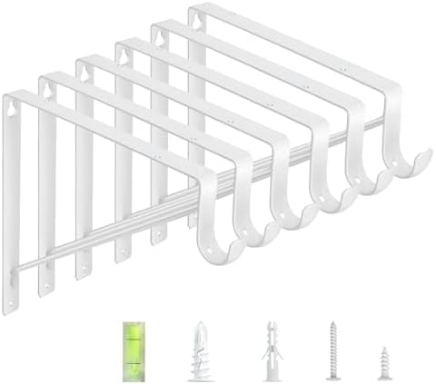 6-Pack Closet Rod Bracket, 10.8x10.8Inch Closet Shelf Brackets Heavy Duty Wall Mounted, Matte White Steel Closet Rod Sup