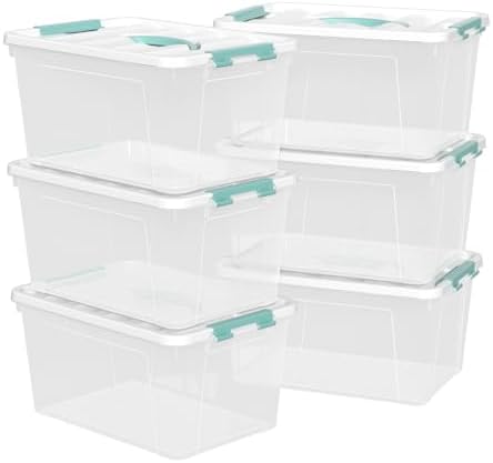 6-Pack Clear Storage Latch Bins, 14 L Plastic Storage Boxes with Lid