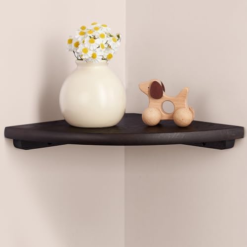Gieanoo Corner Wall Shelf,9inch Solid Oak Wood Floating Corner Shelf with Wire Hole Corner Wall Storage Display Shelves 