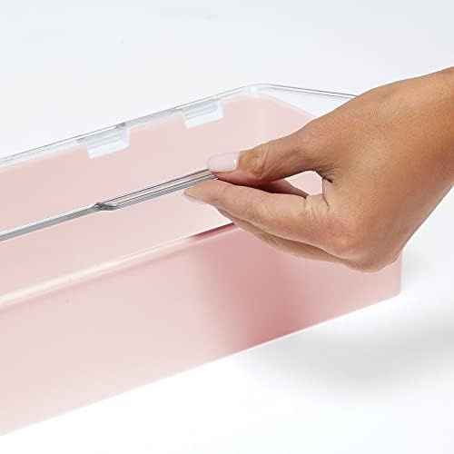 mDesign Long Plastic Cosmetic Storage Organizer Box Containers with Hinged Lid for Bedroom, Bathroom Vanity Shelf or Cab