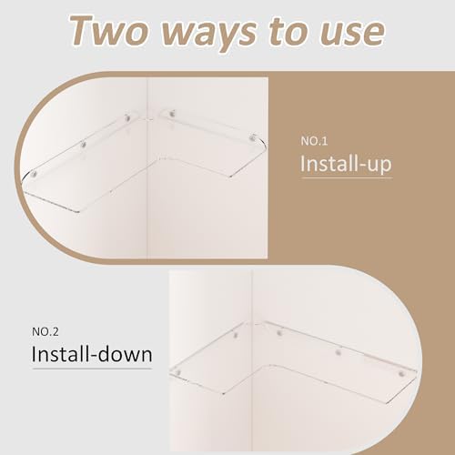 Sezanrpt 11.4x16 Inch Acrylic Corner Floating Shelf Set of 4, Clear Corner Wall Shelf for Home Décor, Speakers, Security
