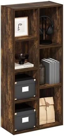 Furinno LUDER Book Shelf, 7-Cube Bookshelf, Bookcase with Open Shelves, 9.4 x 19.5 x 41.7, Easy Assembly, for Living Roo