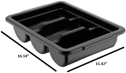 Commercial Cutlery Bin, 3-Compartment Restaurant Kitchen Flatware Tray, Silverware Storage Plastic Container, Condiments Holder, Utensil Organizer Box, Black